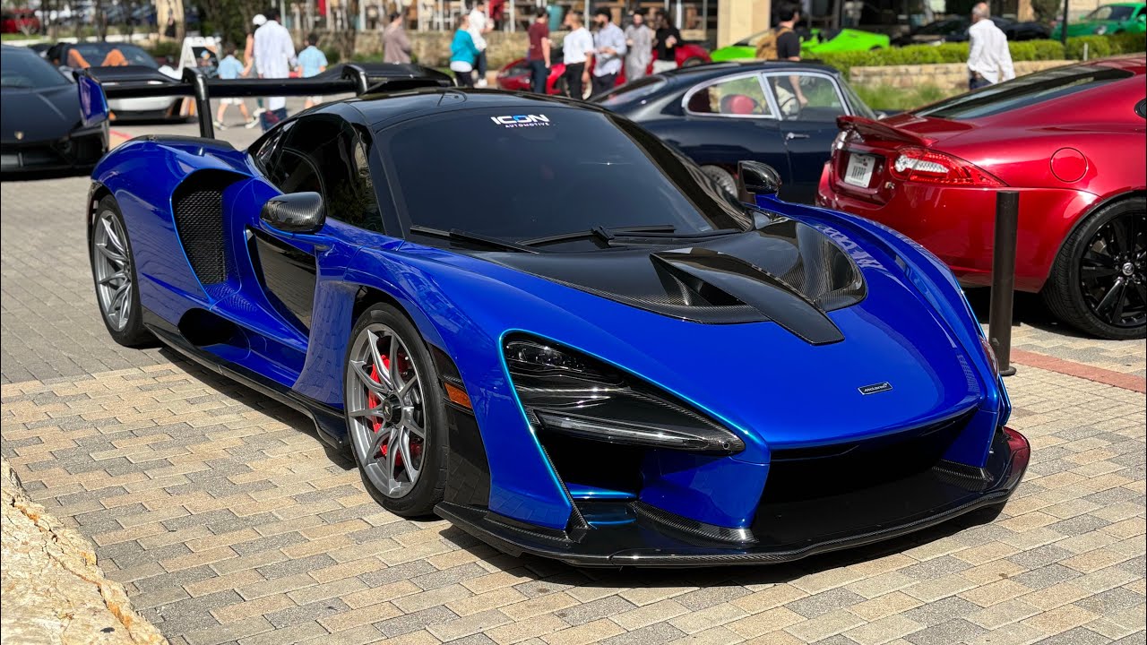 ￼ Supercars, Hypercars, and Classic cars, leaving Cars and Coffee of Dallas ￼