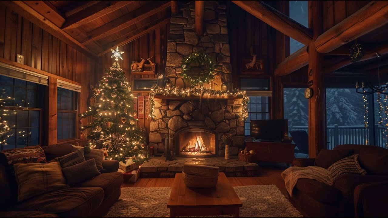 Soft Piano & Warm Fireplace for Deep Sleep 🎄 Cozy Holiday Ambience with Snowfall