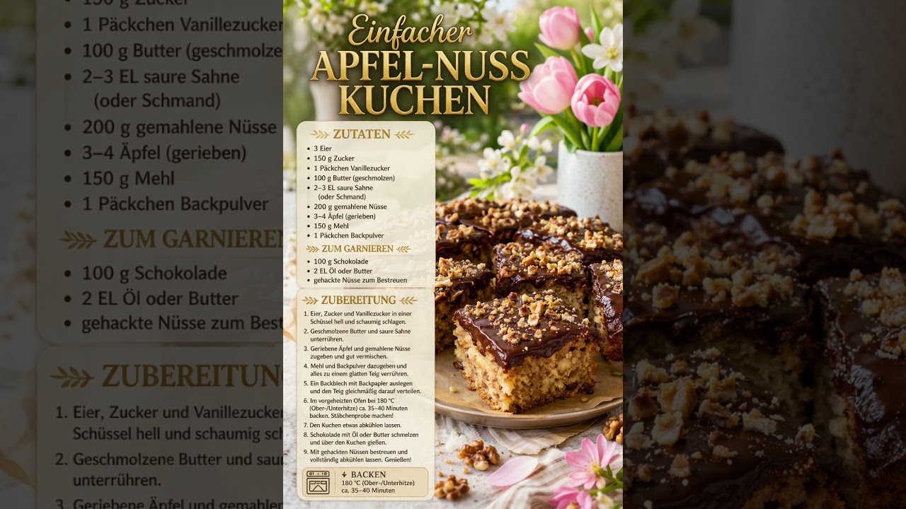 Einfacher Apfel-Nuss Kuchen 🍏✨#lecker