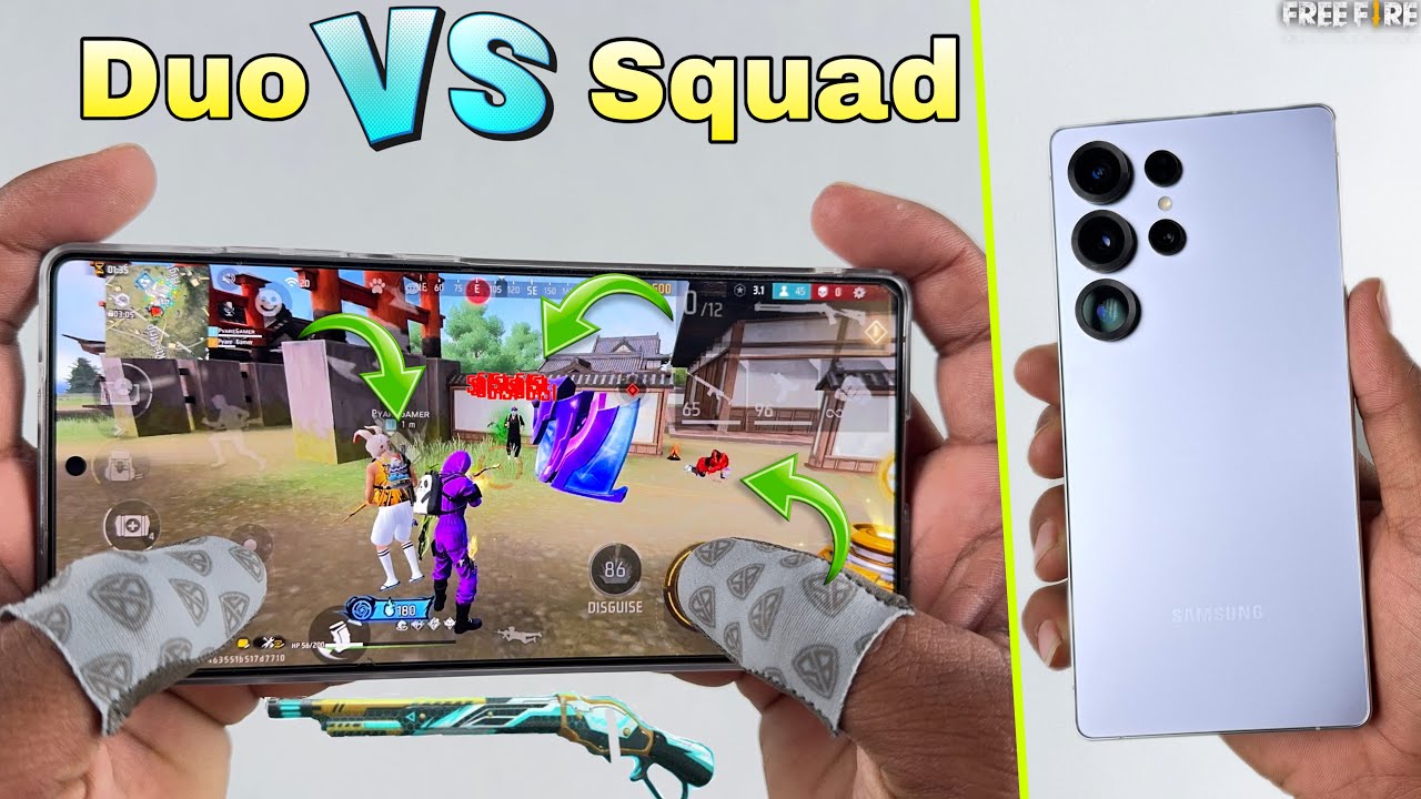 Samsung galaxy s25 Ultra 2 vs 4 free fire gameplay with 2 finger handcam 