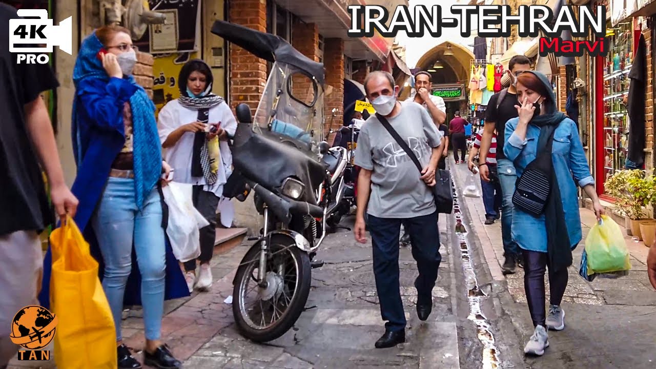 Tehran Walking Tour on Bazaar Marvi Alley Top Tourist Place Tehran city Iran walk 4k