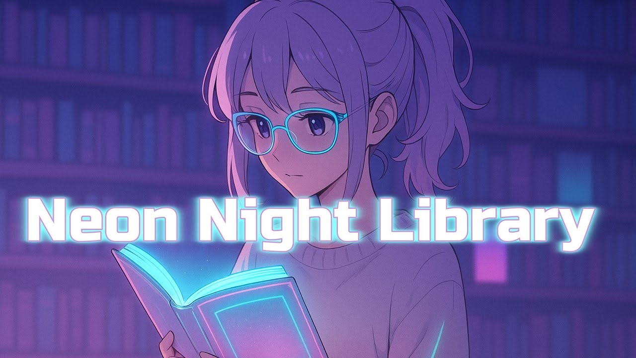 Neon Night Library Cozy Study Synthwave & Lofi Retrowave Music for Reading