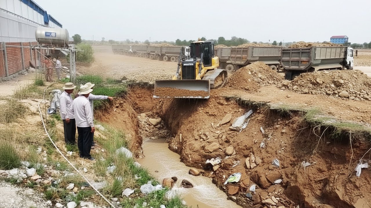 Nicely Complete 100% Close Risky but Satisfying Land Filling | SHANTUI Bulldozer & 25-Ton Truck
