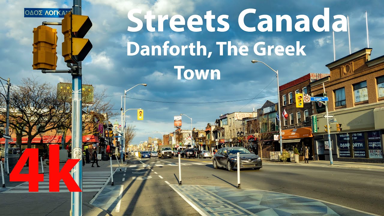 [4K] Virtual Walking and Driving Tour along Danforth The Greek Town, Toronto, Canada- Streets Canada