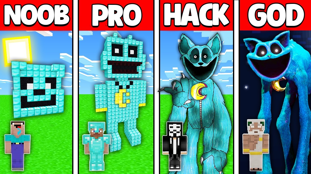 Minecraft Battle: NOOB vs PRO vs HACKER vs GOD! DIAMOND CATNAP BUILD STATUE CHALLENGE in Minecraft