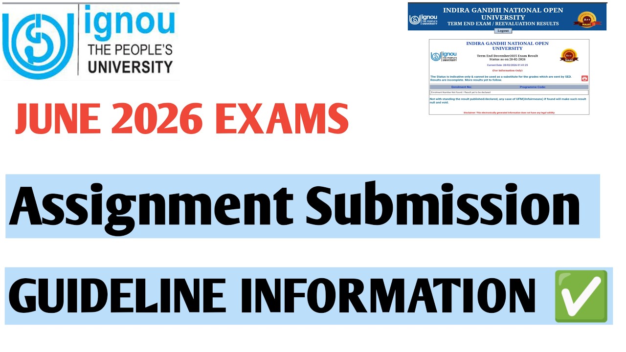 IGNOU  june 2026 assignment submission guidelines last date   #livestream