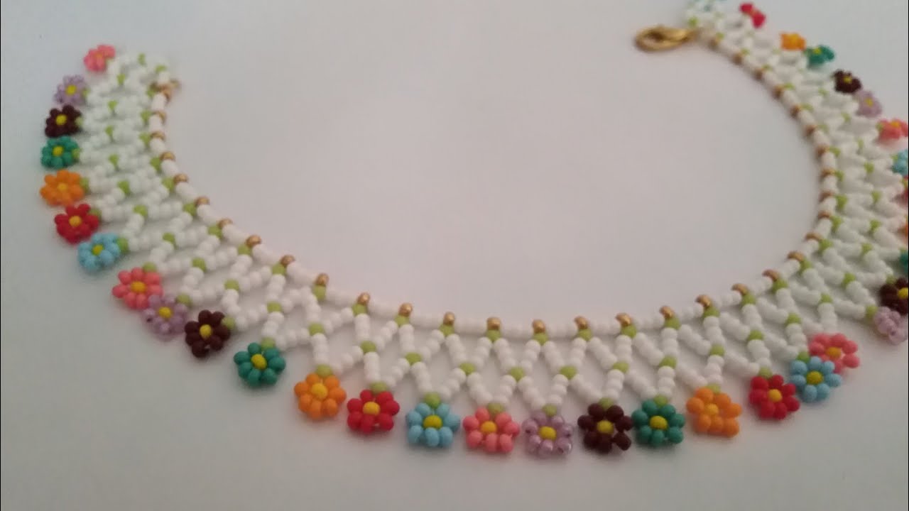 Kum boncuk halhal yapımı/çiçekli halhal/papatyalı kum boncuk kolye yapımı/dıy beaded braclekade