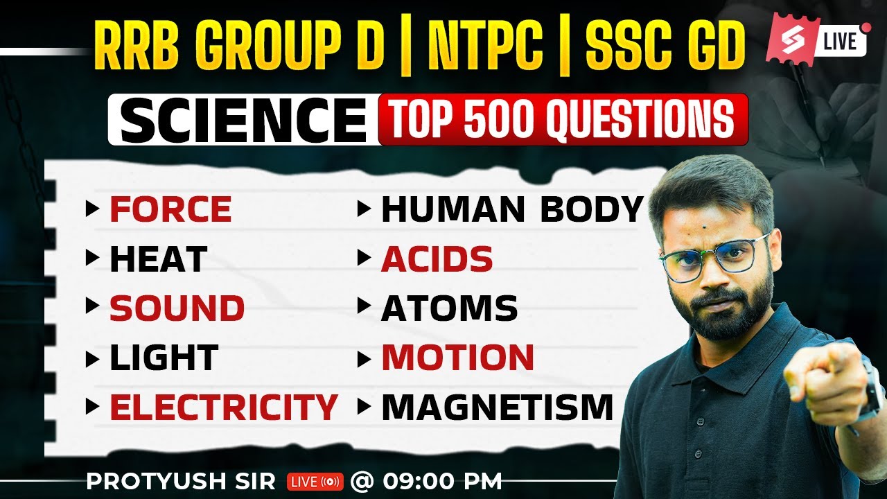 RRB Group D, NTPC, SSC GD 2025 | Science Class | Top 500 Questions