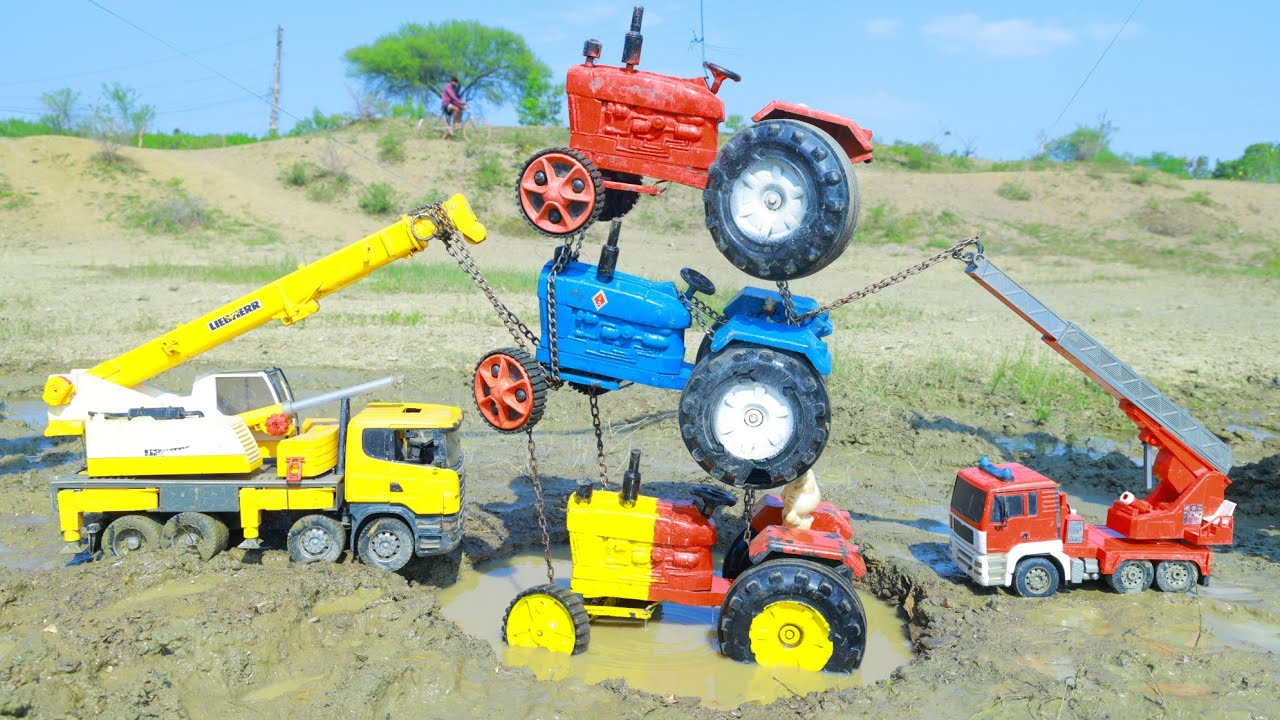 Kids Cartoon jcb Swaraj 855 Tractor Mahindra 755 Sonalika Tiger Accident Pulling Two Crane ? CS Toy 