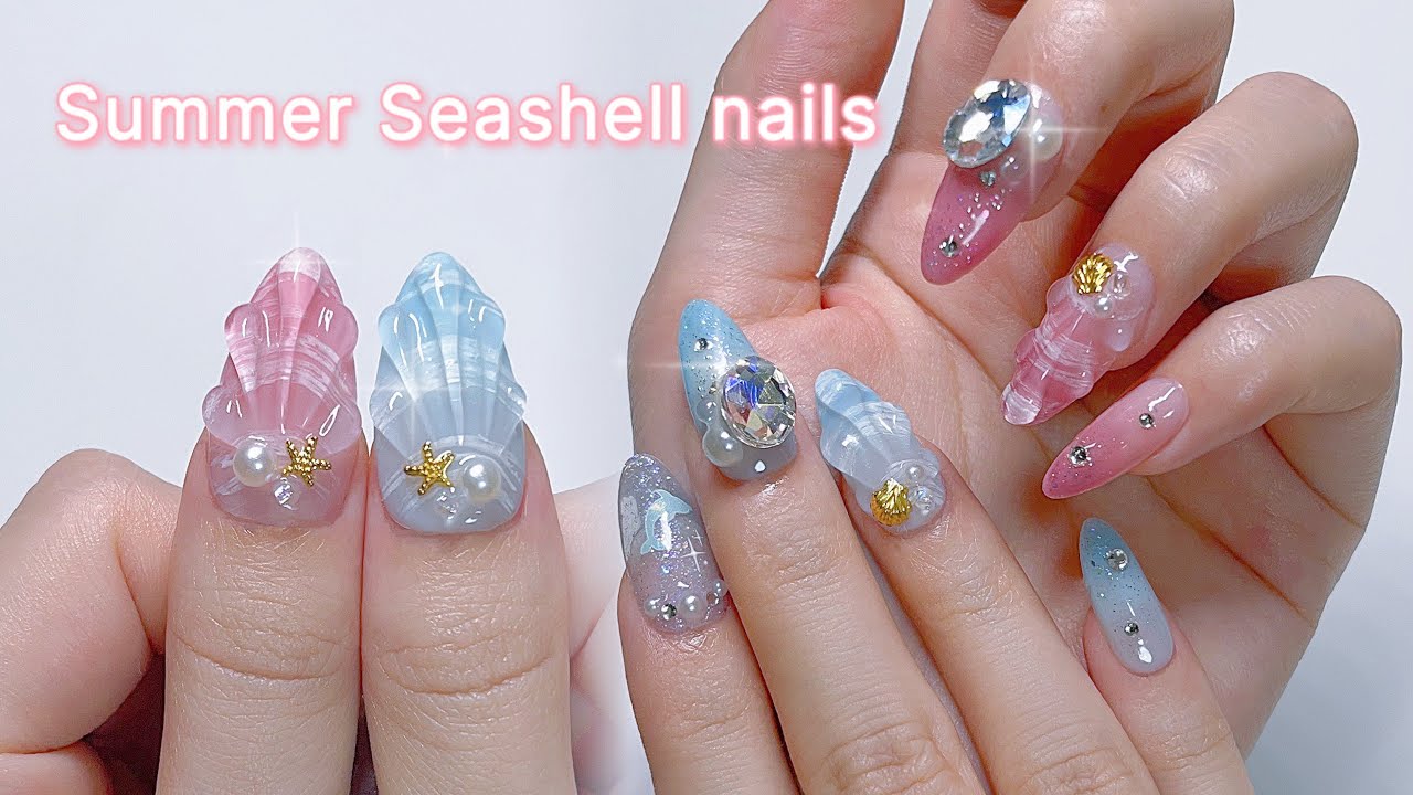 바다를 담은 조개네일🐚🫧 조개무늬&엠보 만드는 방법!! | 알리 글리터젤 | 여름네일 | 시럽젤네일 | 연장네일💅🏻 | 셀프네일 | ASMR