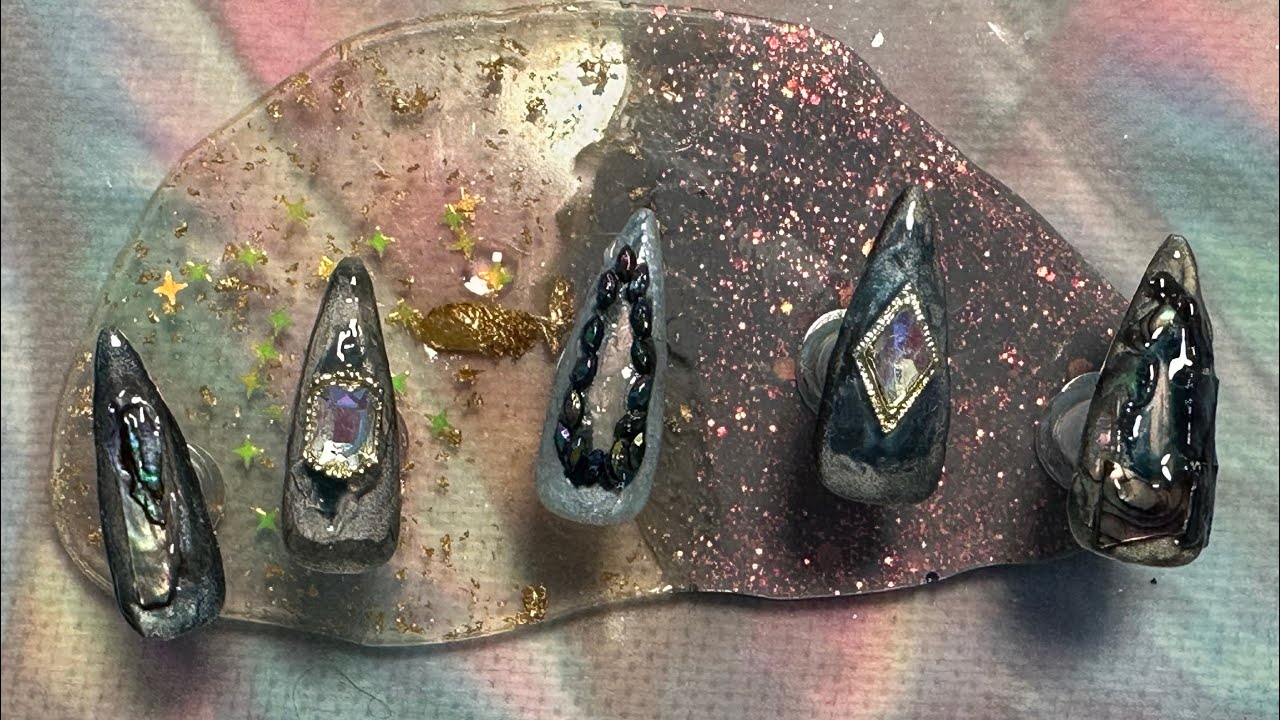 Granite And Mother Of Pearl Nail Art
