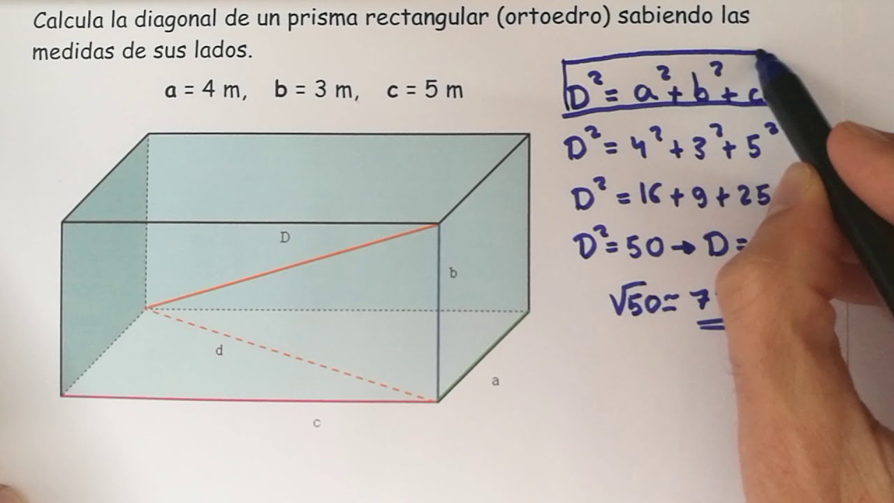 Diagonal de un prisma rectangular por dos métodos (Pitágoras 3D vs Pitágoras 2D)