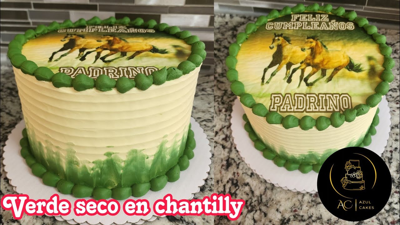 Pastel con hoja arroz haciendo color verde seco en chantilly / AzulCakes está en vivo