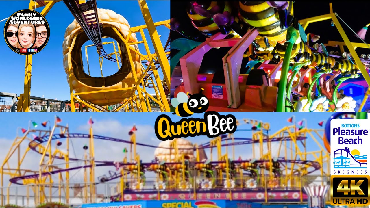 Queen Bee Rollercoaster Kids ride POV Bottons Pleasure Beach Theme Park Skegness Uk 4k
