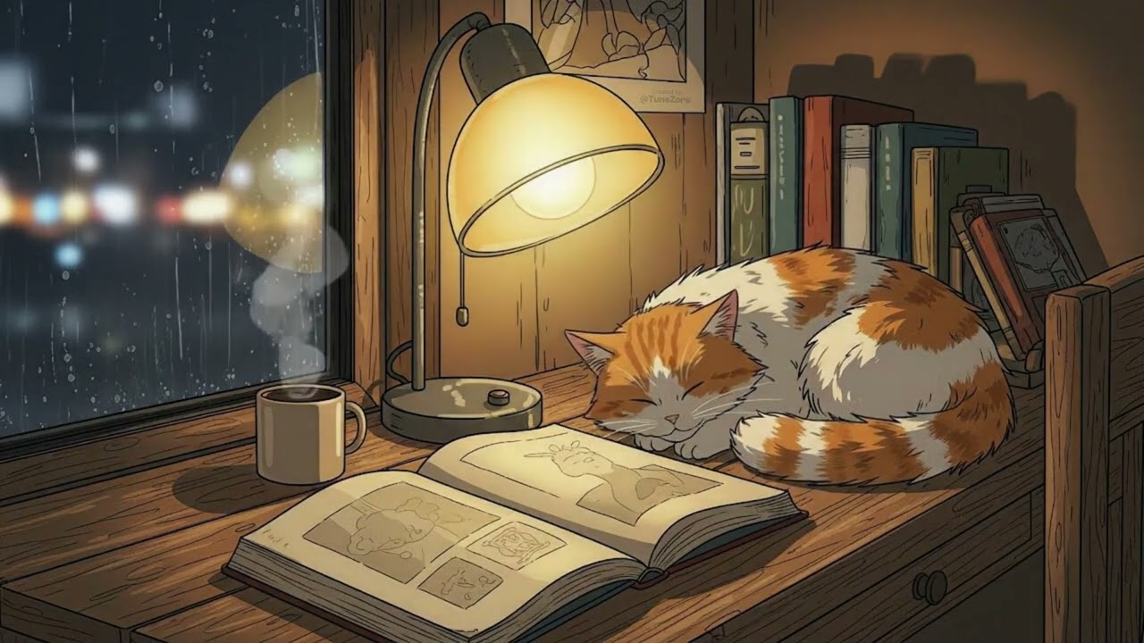 3.5 Hours Rain Ambience with Cat — Relaxing Sleep & Focus