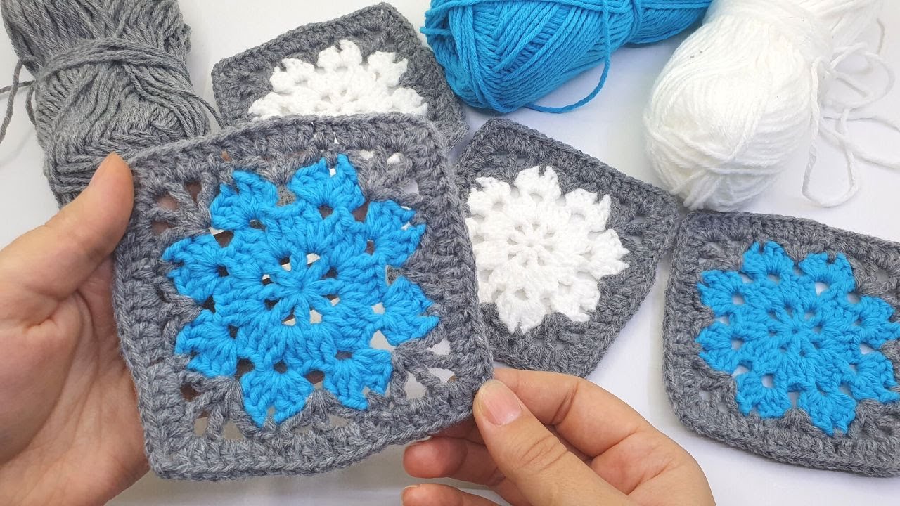 Snowflake Granny Square | Crochet Christmas granny square | crochet granny square snowflake