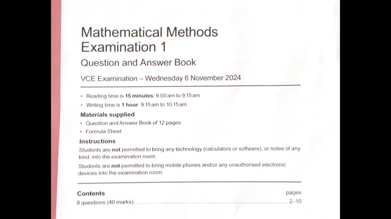 2024 VCE Methods Exam 1 Suggested Solutions