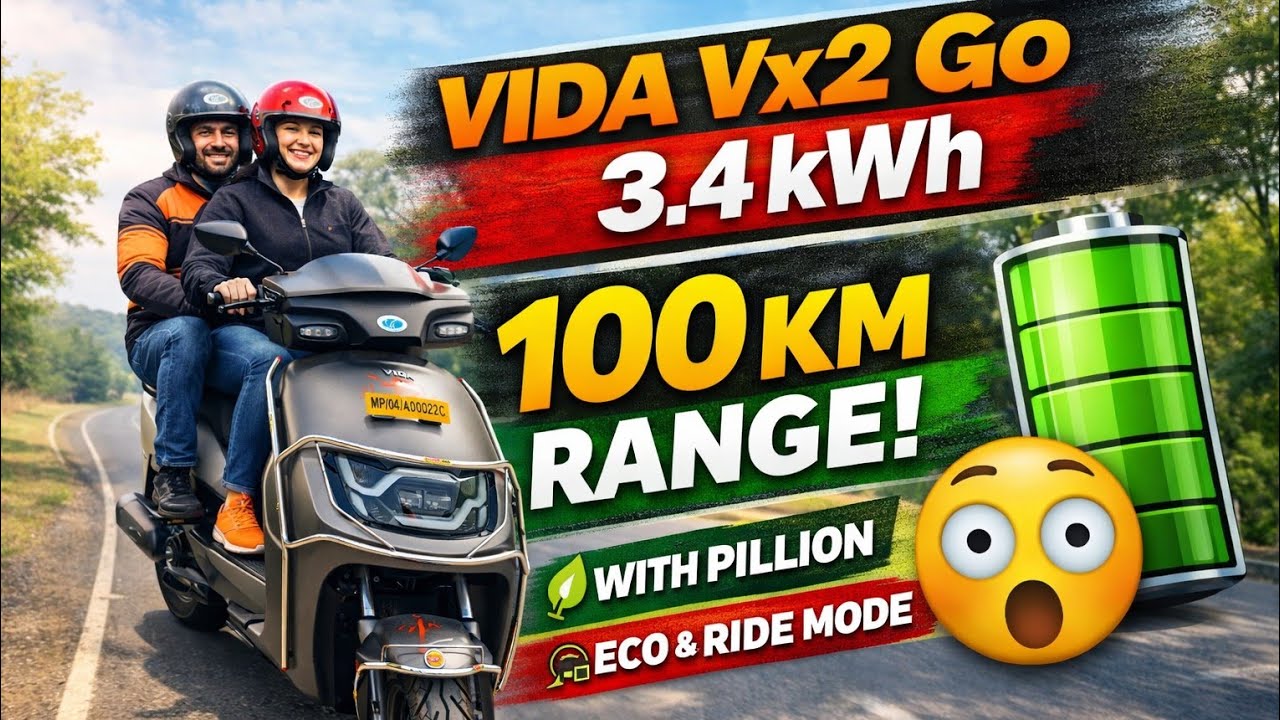 VIDA Vx2 Go 3.4 kWh ❓ Kya Pillion ke saath 100 km 😱 chal sakti hai?  Eco + Ride Mode me Possible 🤔?