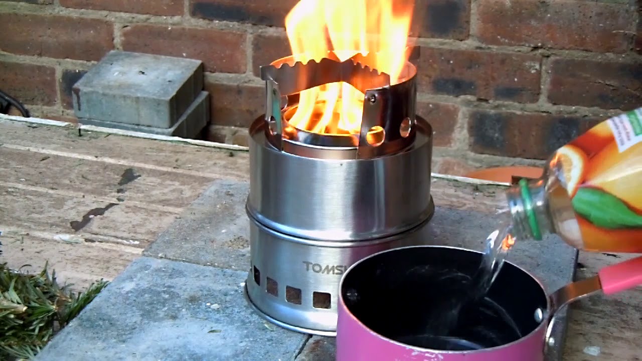 Tomshoo wood gas stove first burn  - Christmas tree fuel!