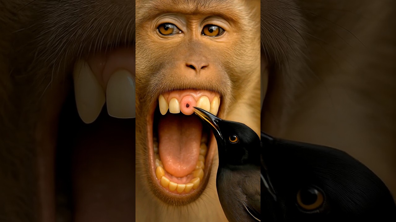 Bird dentist heals Macaque smile 🐦😁🐒