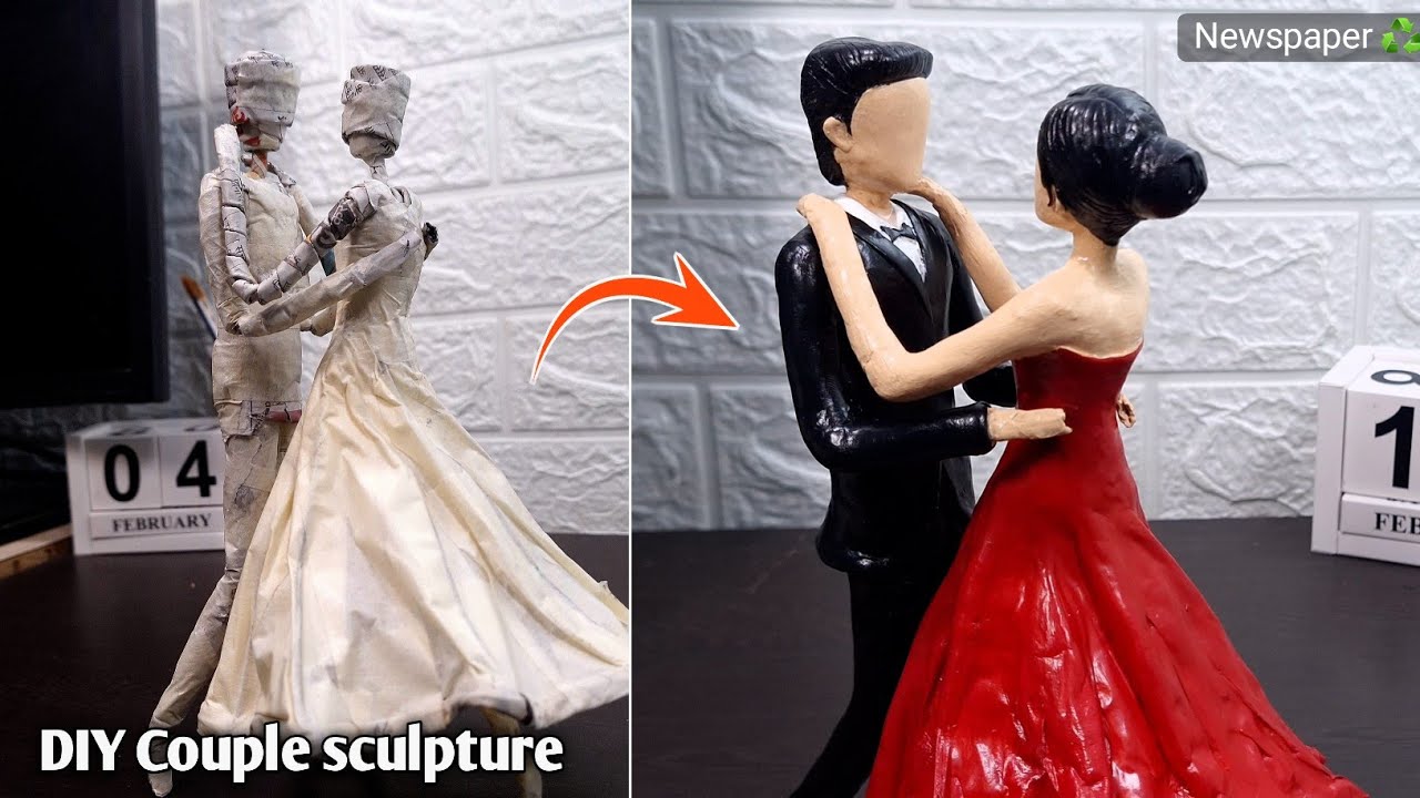 How to Make a Romantic Dancing Couple Sculpture from Newspaper | Valentine's Day Special