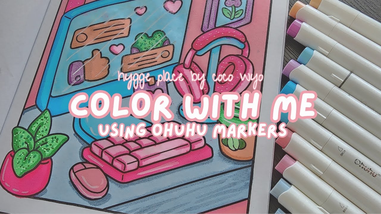 Color with Me (ASMR) Hygge Place with Ohuhu Markers - CUTEST Kawaii Coloring Page