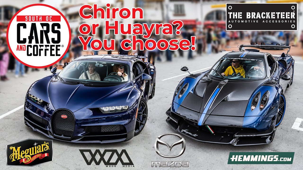 Bugatti Chiron, Pagani Huayra, 1966 P3 Movie Car from Ford V Ferrari - South OC Cars and Coffee.