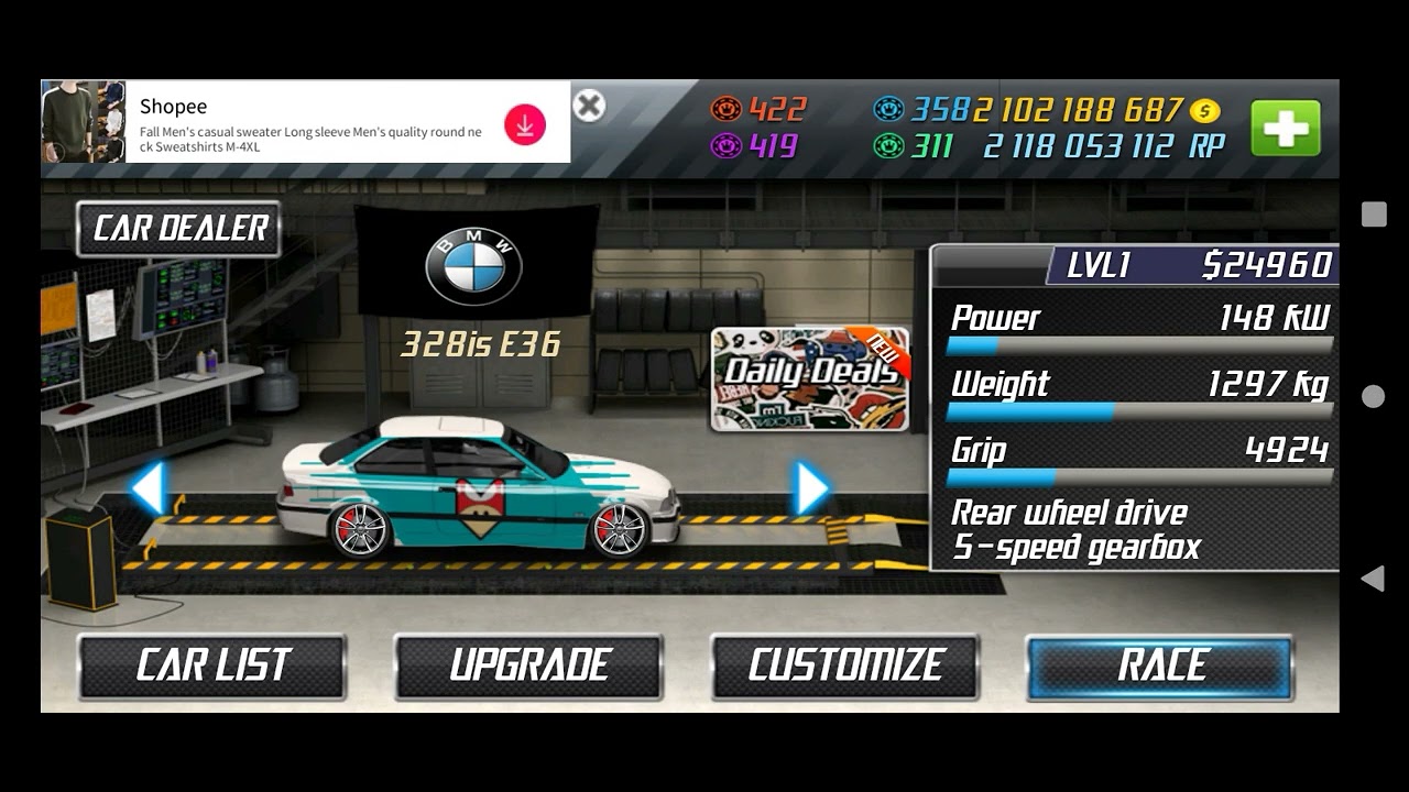 Drag racing game, level 1 bmw 328i e36 setting by Yanz Nitrous