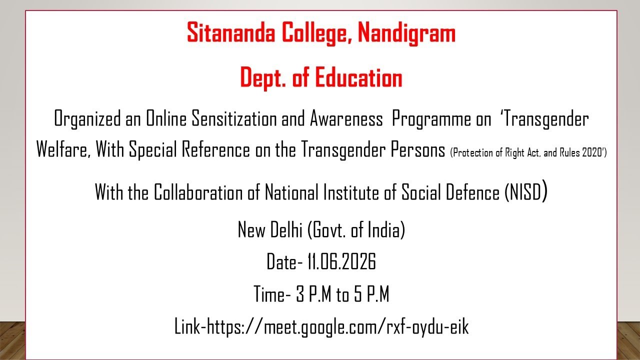 Awareness Programme on Transgender Welfare, with special reference on the Transgender persons