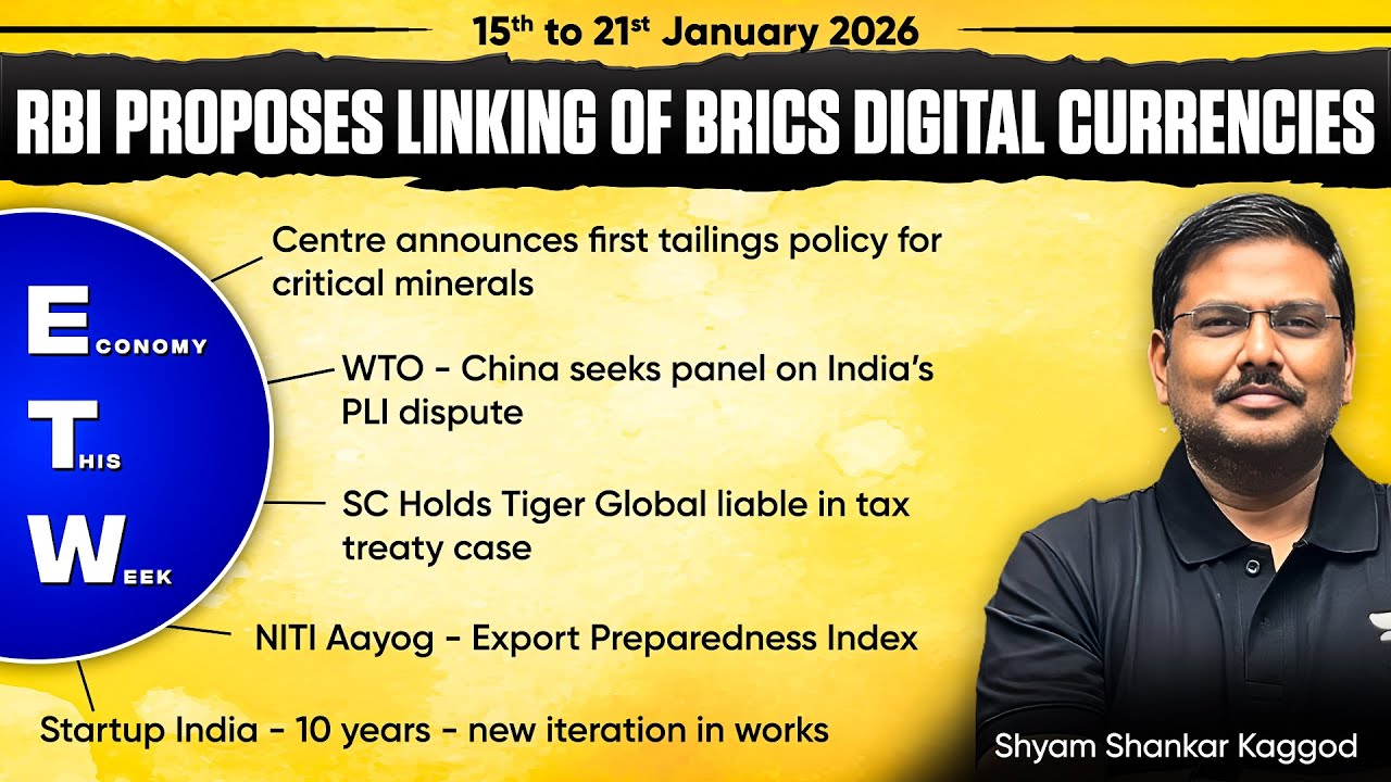 Economy This Week (15th - 21st Jan 2026 ):RBI BRICS CBDC, WTO vs India, Tiger Global Tax | Shyam Sir