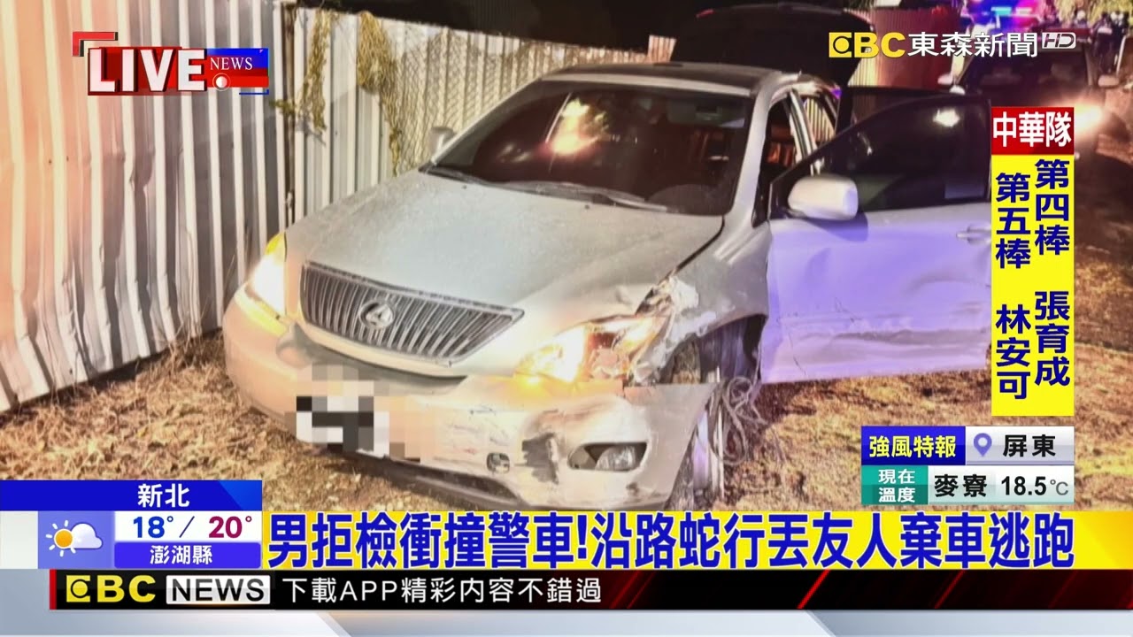 男拒檢衝撞警車！沿路蛇行丟友人棄車逃跑@newsebc
