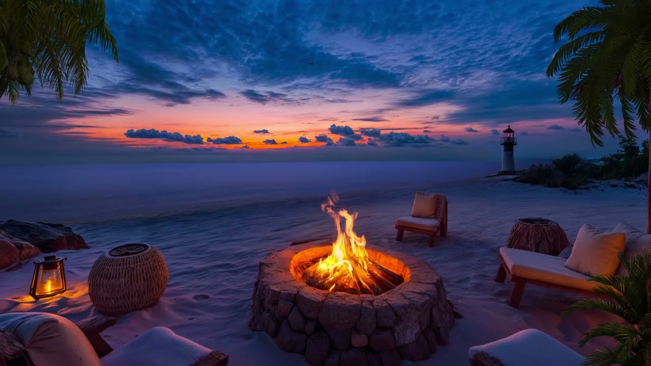 Soft Waves, Warm Fire and a Golden Horizon 🌅🔥 Beachside Evening Escape