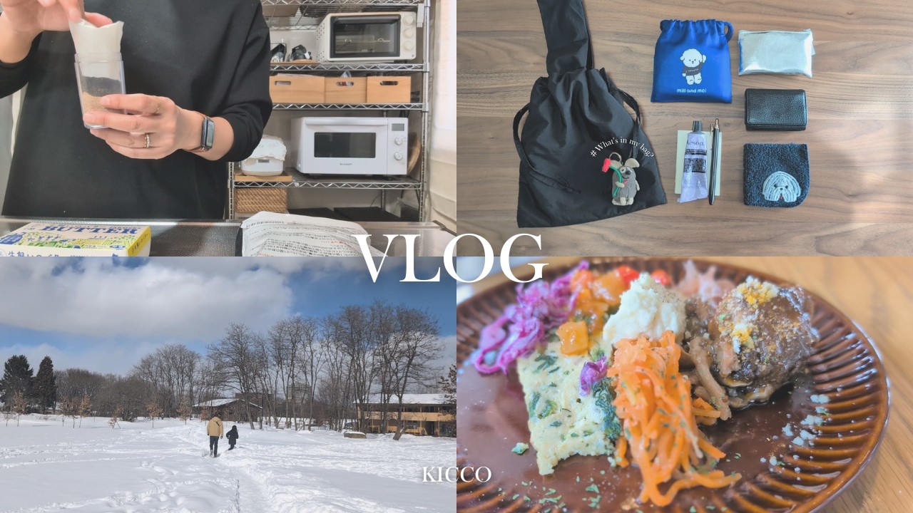 【主婦Vlog】40代の日常￤カフェランチ￤雪の中で冬を満喫￤地味好きのバッグの中身￤雑談