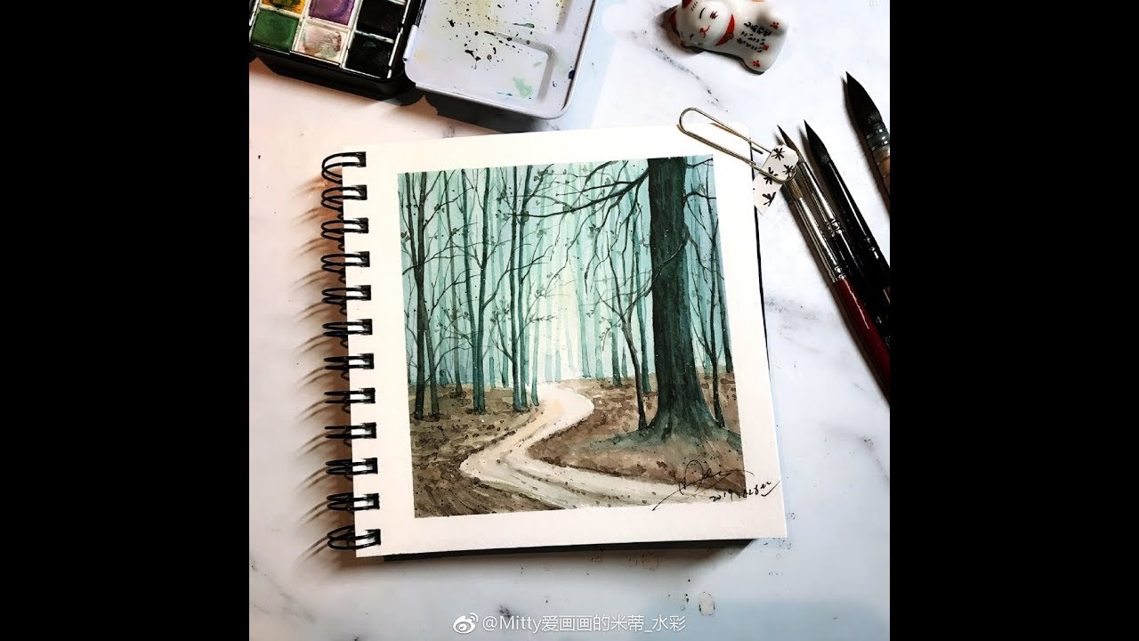 【米蒂风景水彩】SECTION 5 森林美景慢速视频教程+语音讲解  | watercolor painting