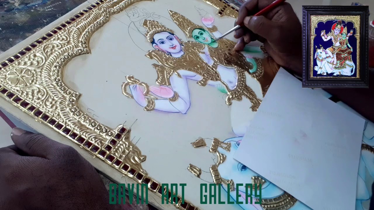 TANJORE PAINTING STONE,MUCK WORK &COLOURING  pradosham Shivan parvati