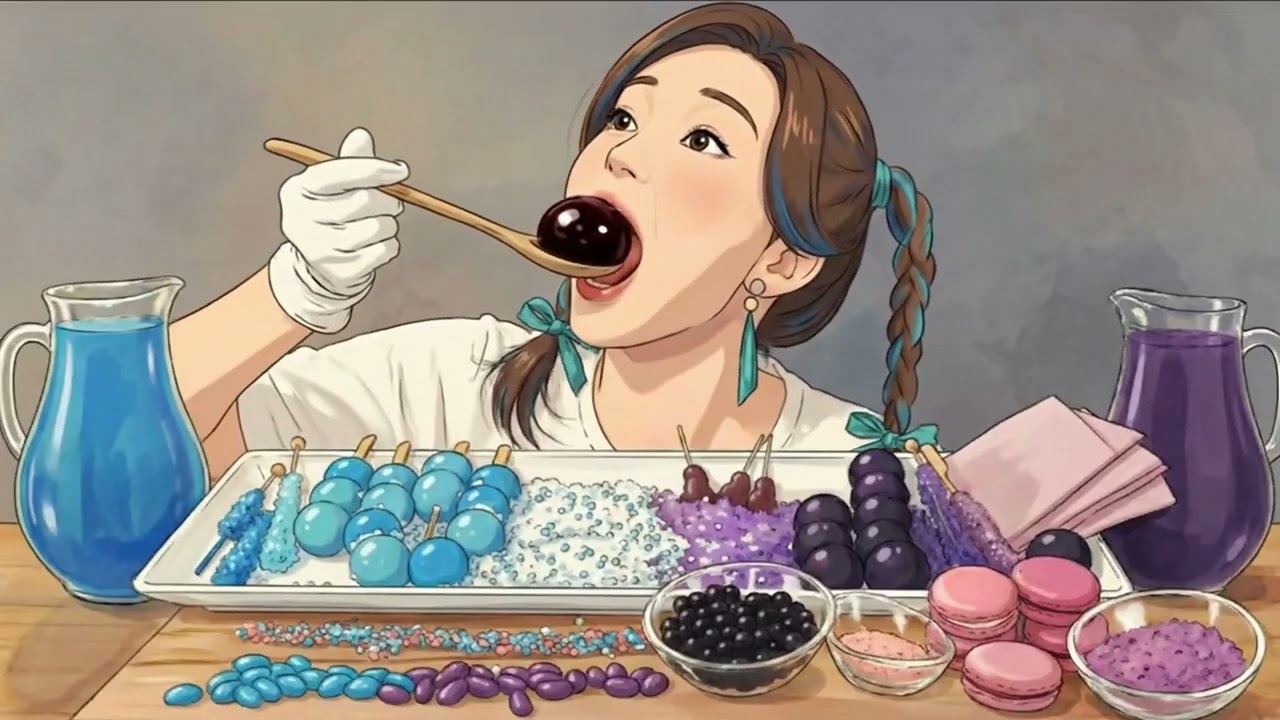 Purple vs. Blue Candy Party 🍭💜💙 | Earth Jelly & Rock Candy | Anime Mukbang ASMR