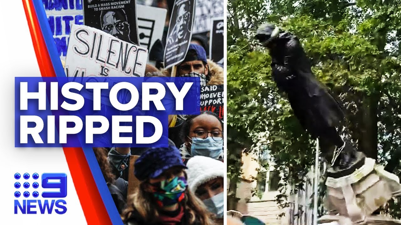 Slave trader statue ripped as London protests intensifies | Nine News Australia
