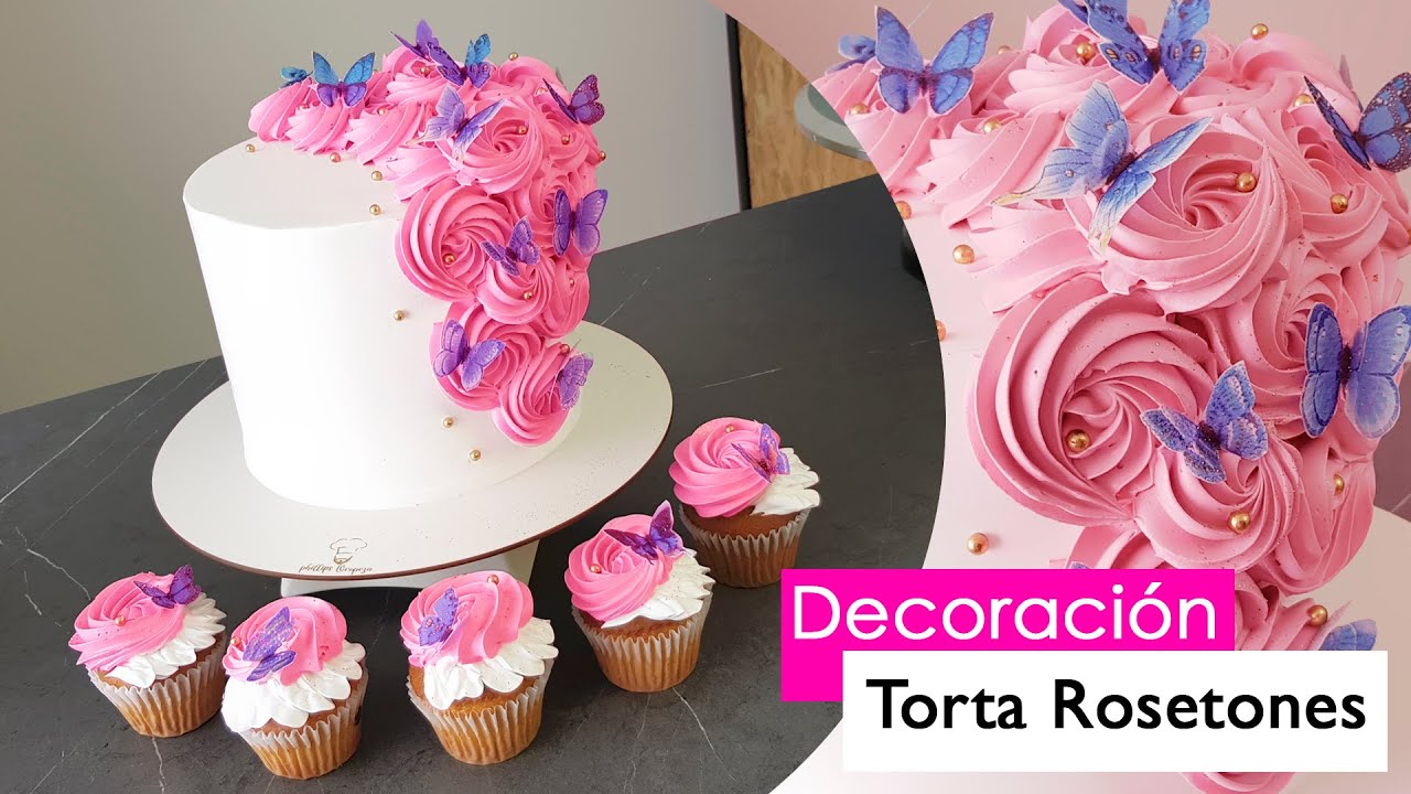 Decoración Torta Rosetones | Cake Butterflay | easy frosting | Decoration |