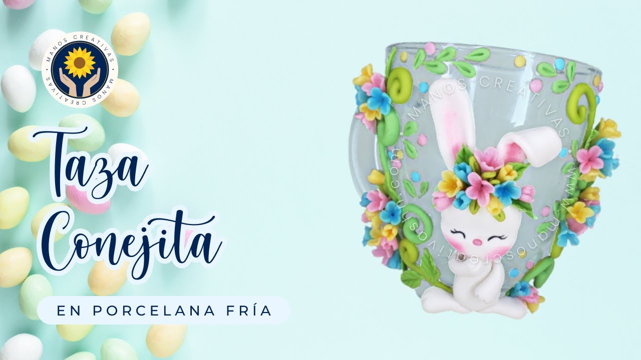 Cómo decorar una Taza de Vidrio con tierna Conejita en porcelana fría | Manos Creativas