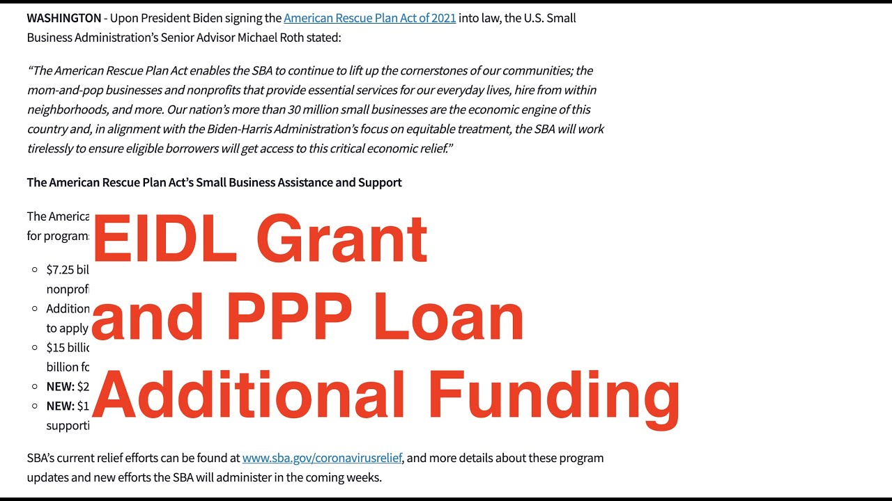 New EIDL Grant and PPP Loan Funding in the Stimulus Package | Targeted EIDL Grant Progress