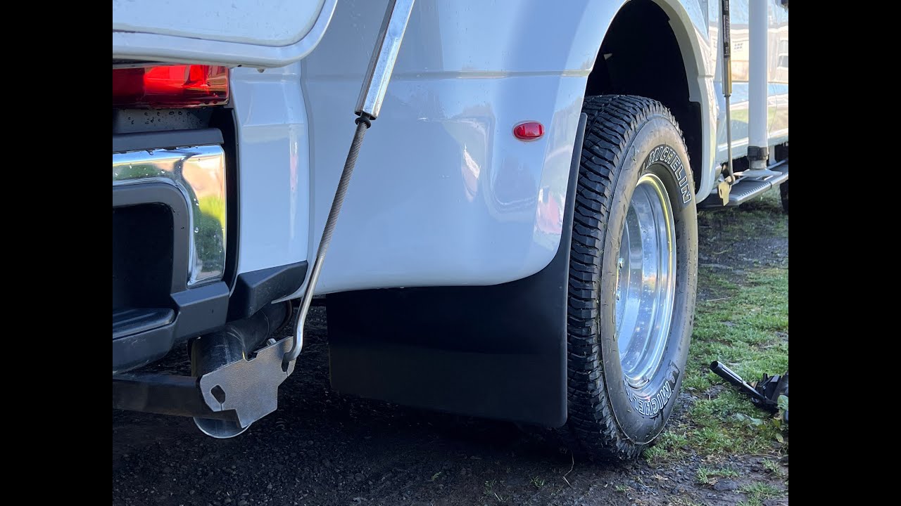 Putting WeatherTech rear mud flaps on our 2023 F350 Dually