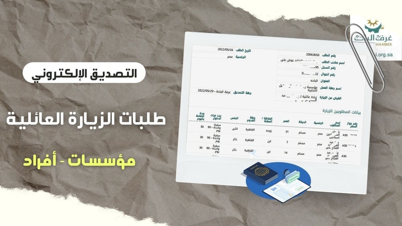 تصديق طلبات الزيارة العائلية للمؤسسات والأفراد| التصديق من الغرفة التجارية ومن النفاذ الوطني الموحد