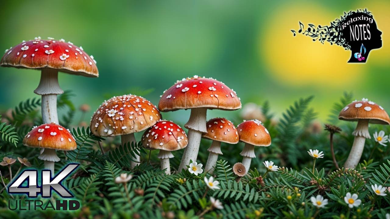 4K Relaxing Mushrooms  with soft Modern Classic music for yoga meditation relax  