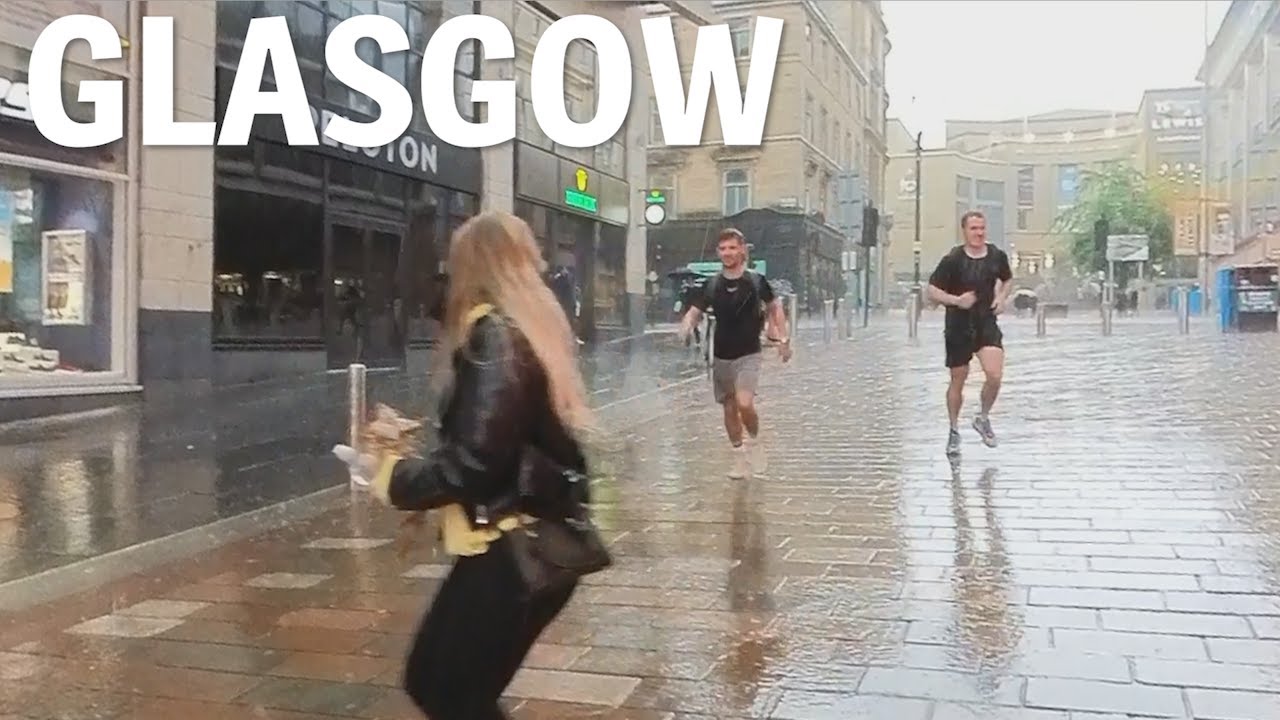 Heavy Rain Walk in Glasgow Scotland