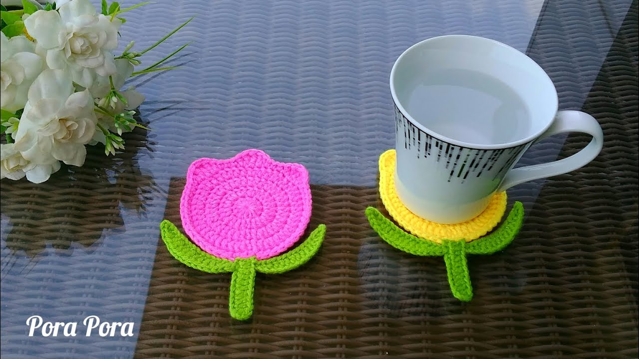 Crochet Tulip Coaster I Crochet Flower Coaster I Crochet Easter Decorations