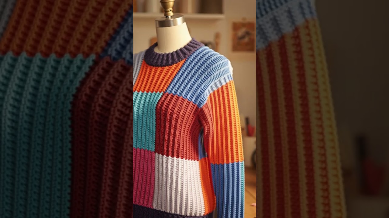 Download Modern Blocks Sweater Crochet Pattern in bio #crochet