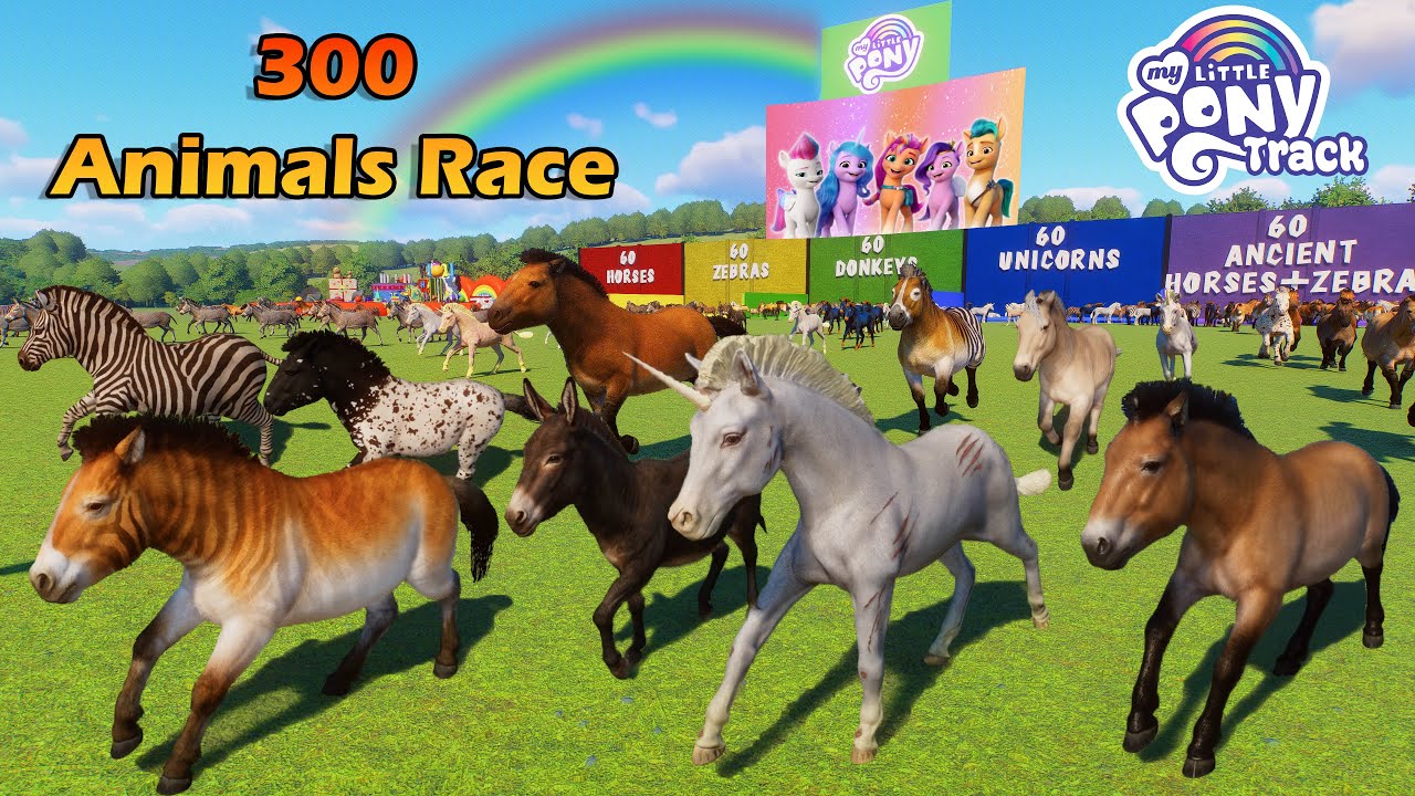 300 Animals Race on My Little Pony Track Planet Zoo included Horse, Zebra, Donkey & Unicorn