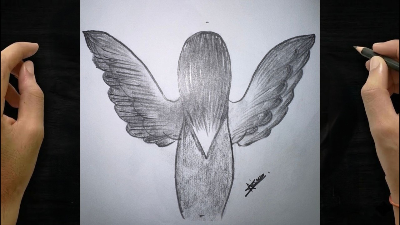 Beautiful Angel Girl Drawing With Wings | Pencil Shading for Beginners