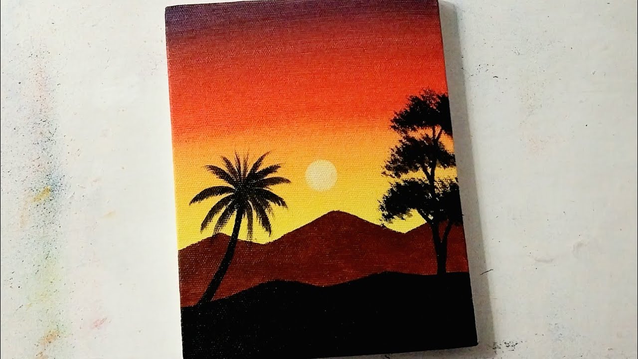 Lukisan Kanvas Ukuran 20x25 cm || Lukisan Pemandangan Sunset Mudah Untuk Pemula