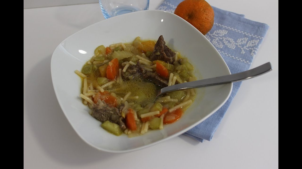 Sopa de verduras y carne con fideos 🍜 Receta fácil, sana y casera